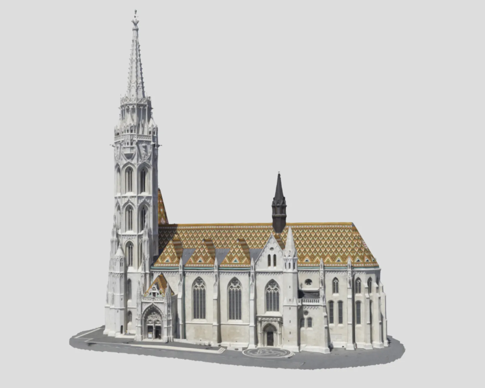 Mátyás-templom 3D modellje oldalnézetből