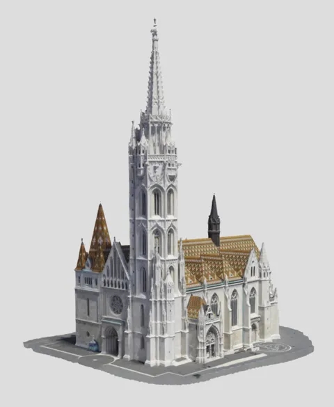 Mátyás-templom 3D modellje a főbejárat felől