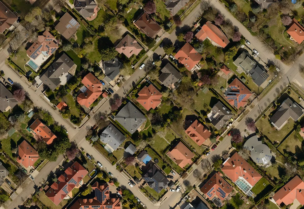 Törökbálint, családi házas utcák ortofotón, 5 cm-es felbontás
